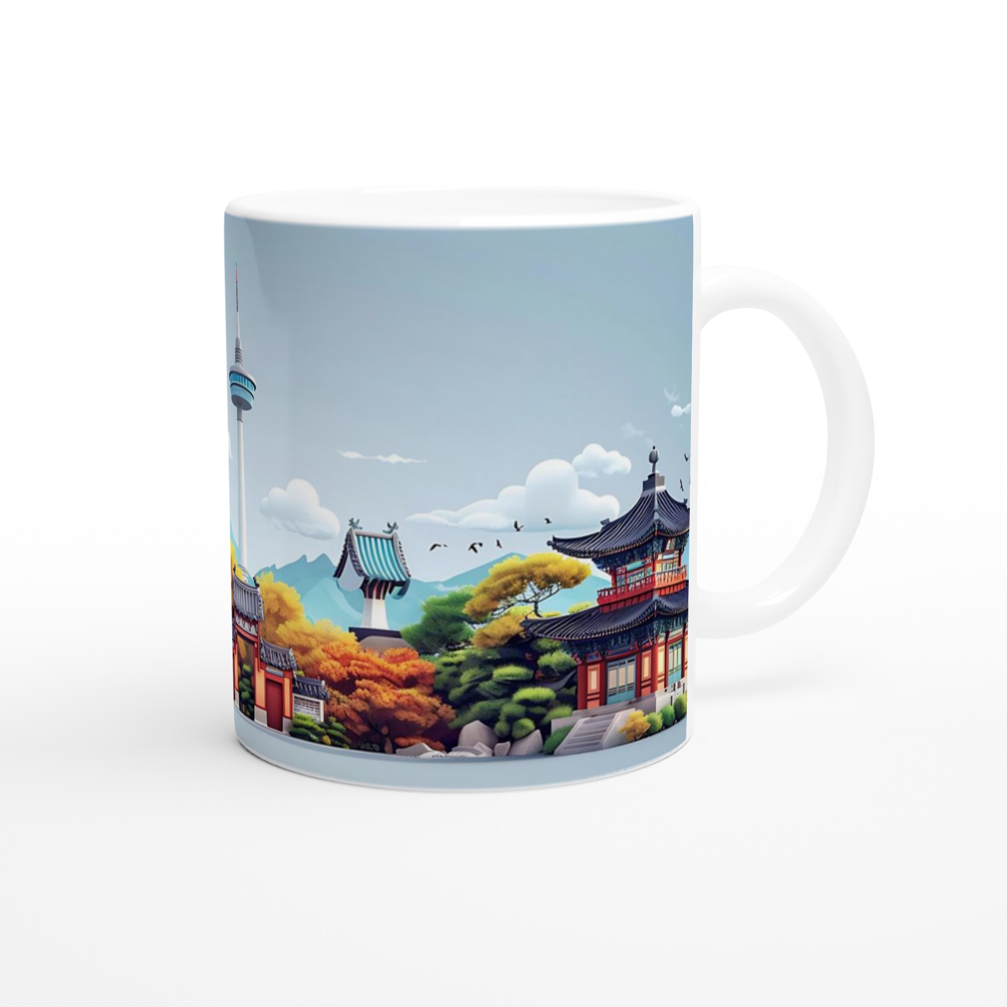 Koreansk Stadssilhuett Mugg - 11oz Keramisk Kaffekopp i ditt val av 7 livfulla färger 9 ff291478-7236-45f0-8b43-4944f2dda402