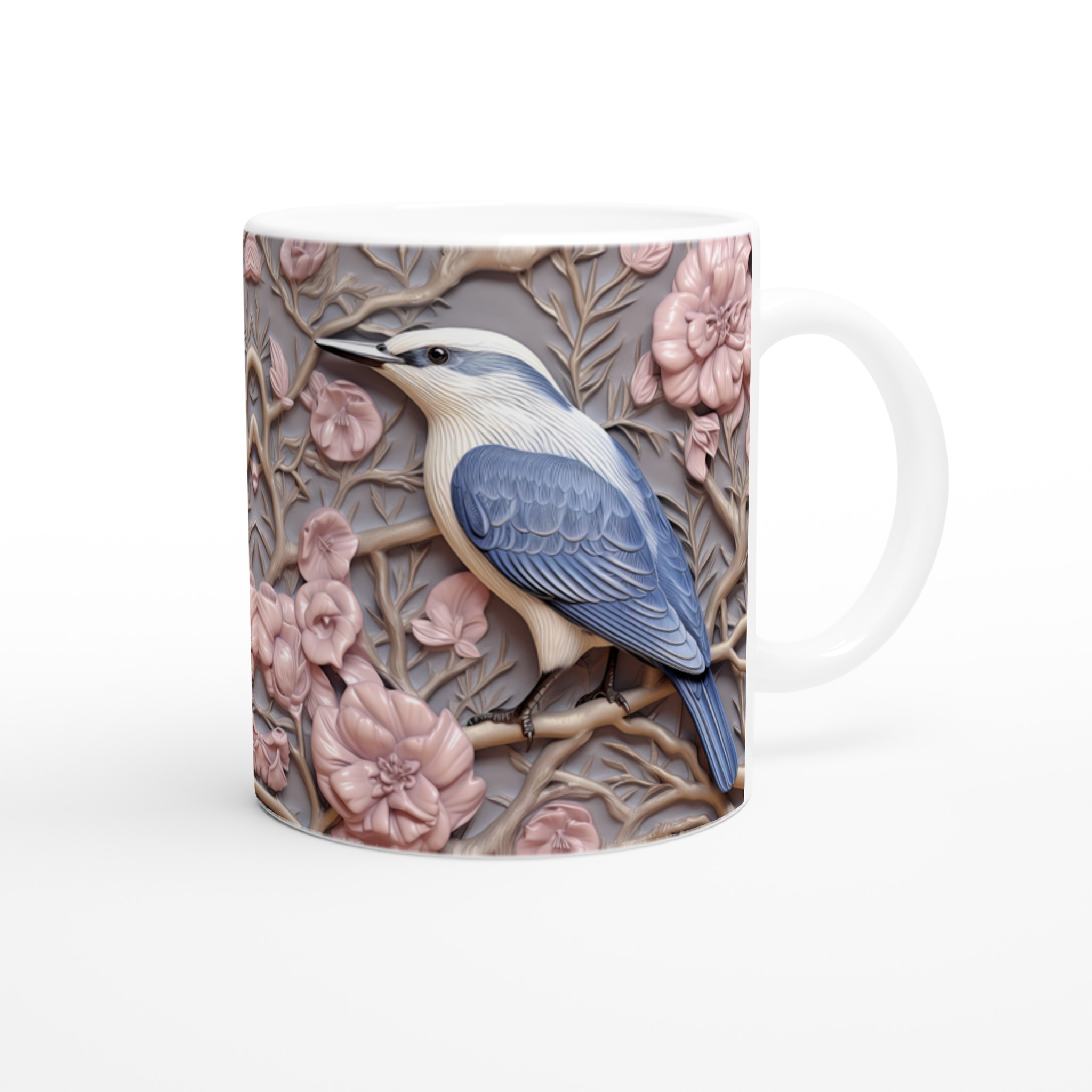 Elegant Ceramic Mug with Bluebird and Blush Floral Art – 11oz Premium Drinkware in Your Choice of Color 9 ff85749c-2544-4407-afdb-8d5ad42319ff