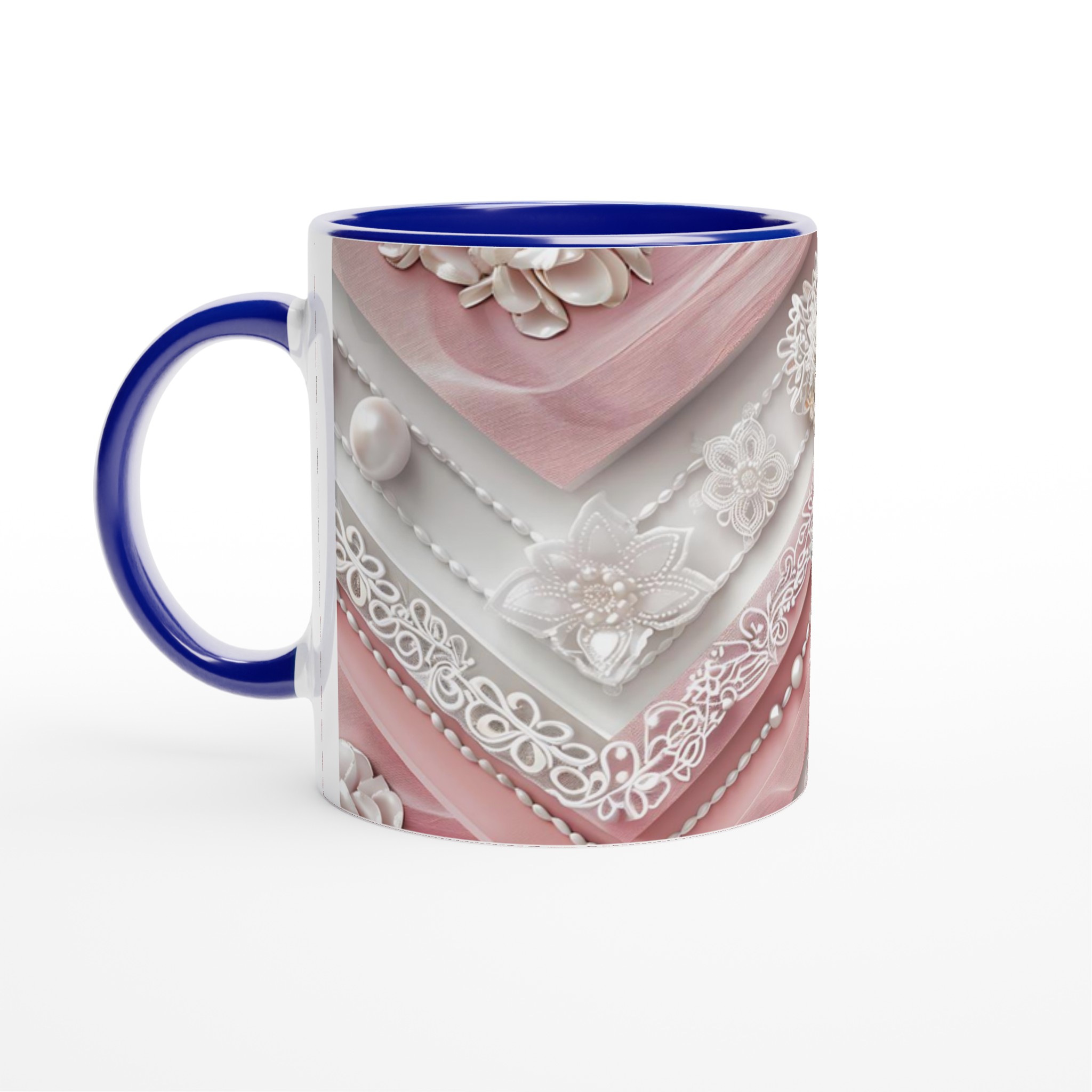 Vit 11oz keramisk mugg med elegant rosa och pärlinspirerat mönster – välj din favoritfärg 2 ff8ac889-c9a8-4309-b2f0-48f1b072265b