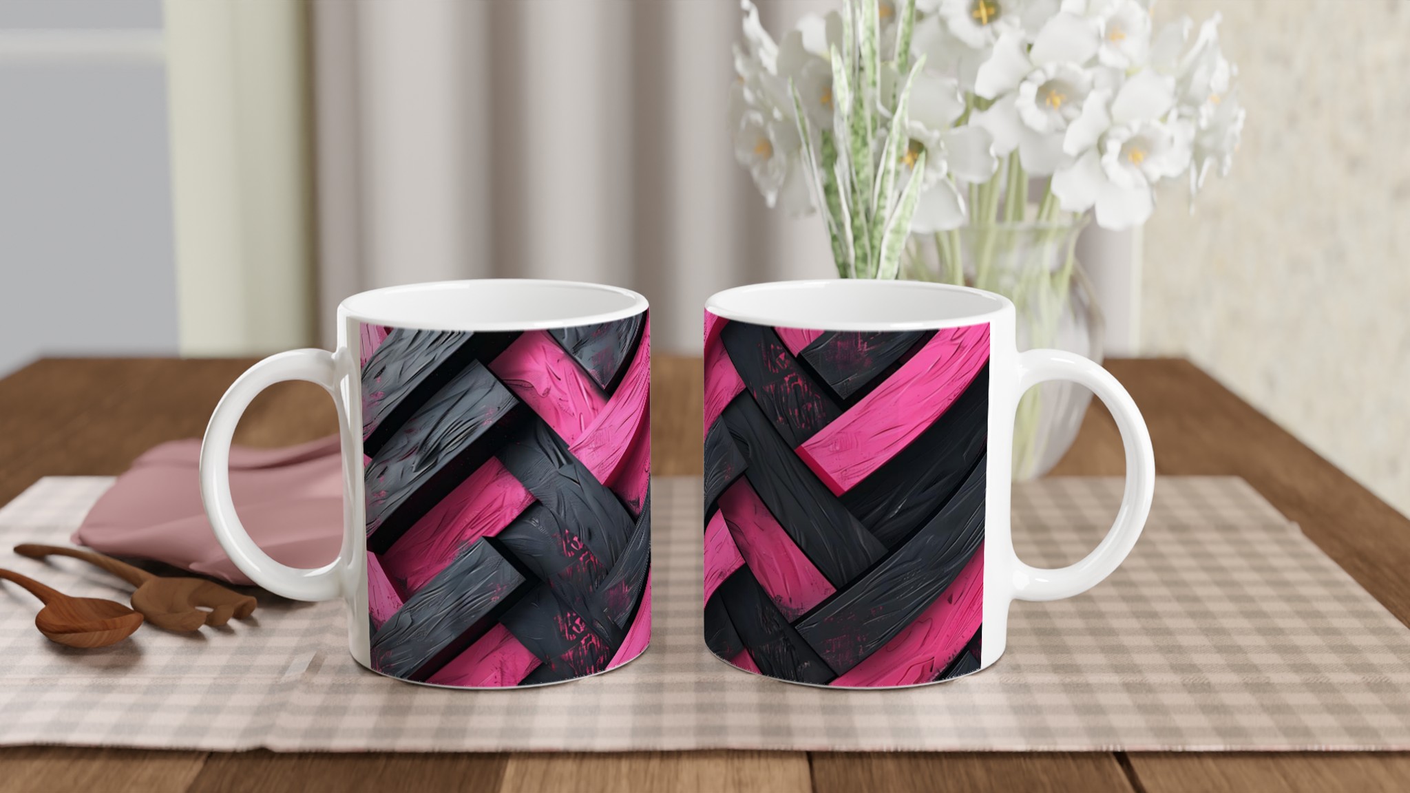 Vit 11oz keramisk mugg med djärv rosa och svart modern design – välj bland sju livfulla färger 10 ff8beaea-22a3-4651-bc70-4845cf78202d