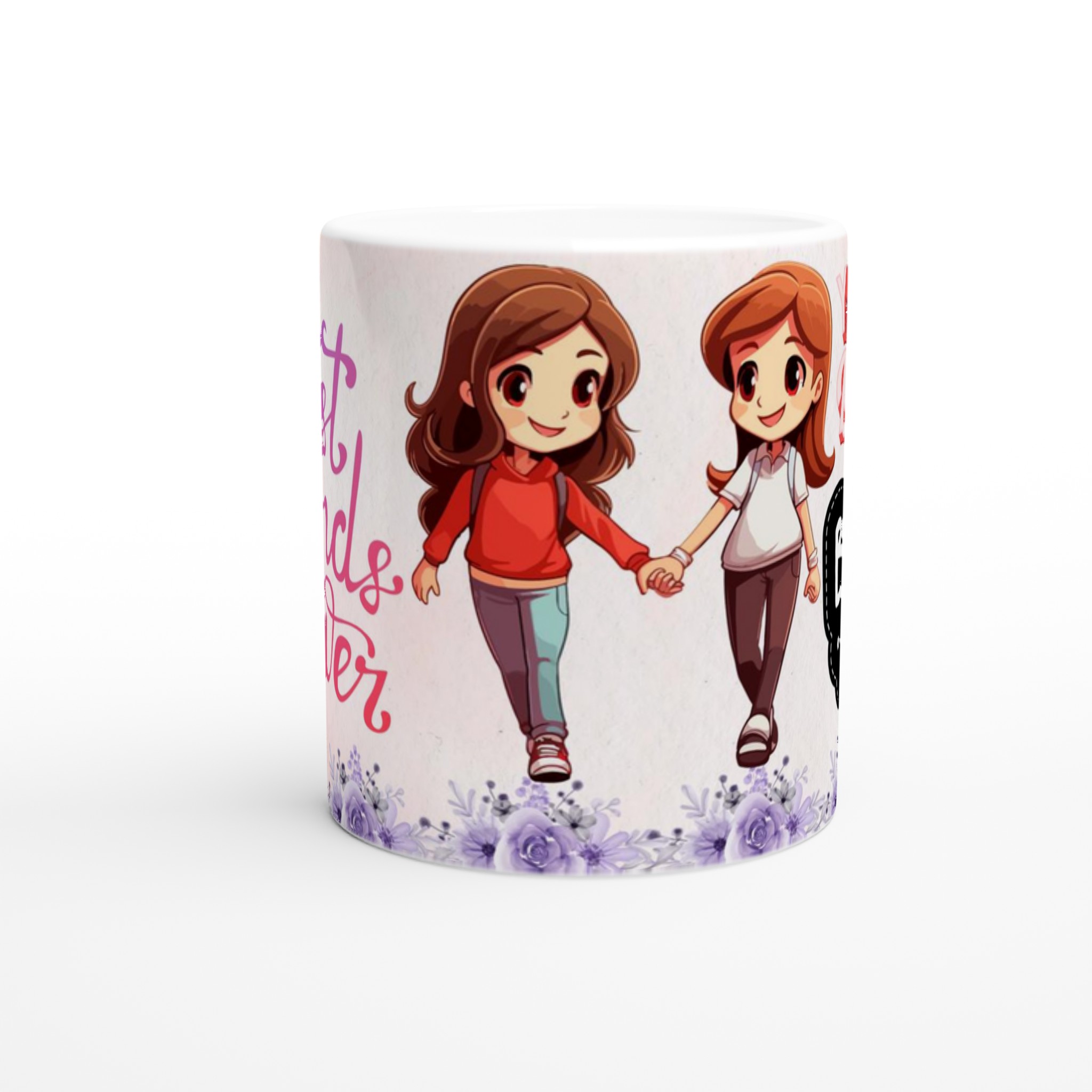 Vit 11oz keramisk mugg med charmigt bästa vänner-motiv i mjuka pastellfärger 8 ff975490-fd5b-47e8-8f40-dce2981a0122