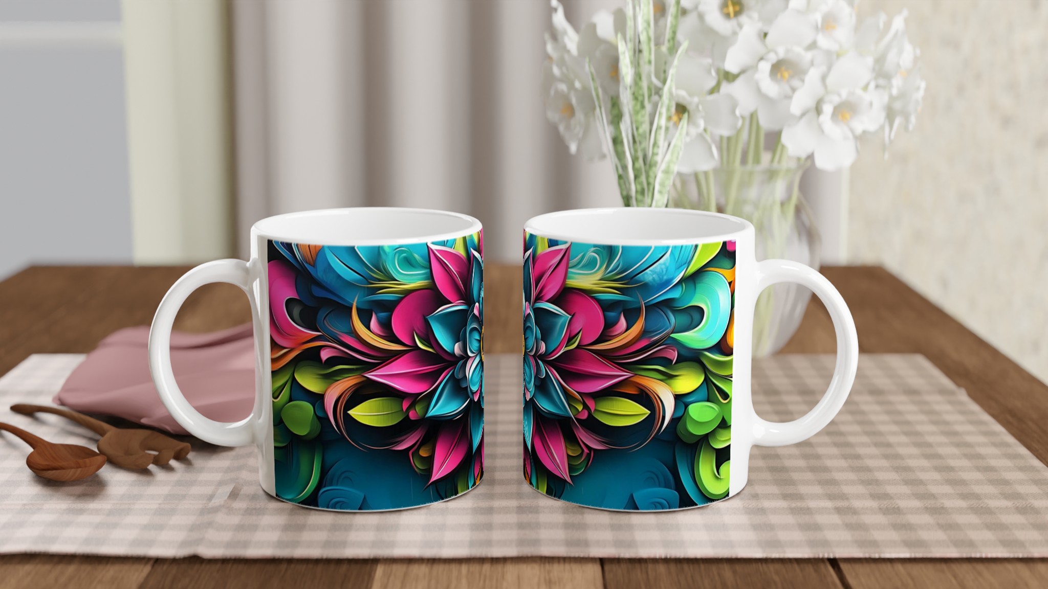 Abstrakt Mandala Blommig 11oz Keramisk Mugg – Färgglad Psykedelisk Konst för Ditt Fika 10 ffaf77bd-8ecd-43cb-a99a-3c9487f7b205