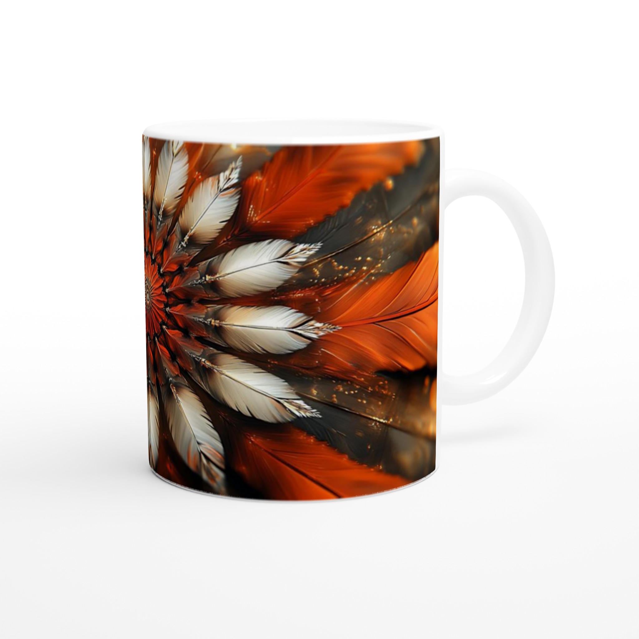 Konstnärlig Fjäderkalejdoskop Keramisk Mugg – Orange, Krämvit och Svart Abstrakt Design 9 ffaf816c-05e7-453e-8dda-43f4d6a30c9e