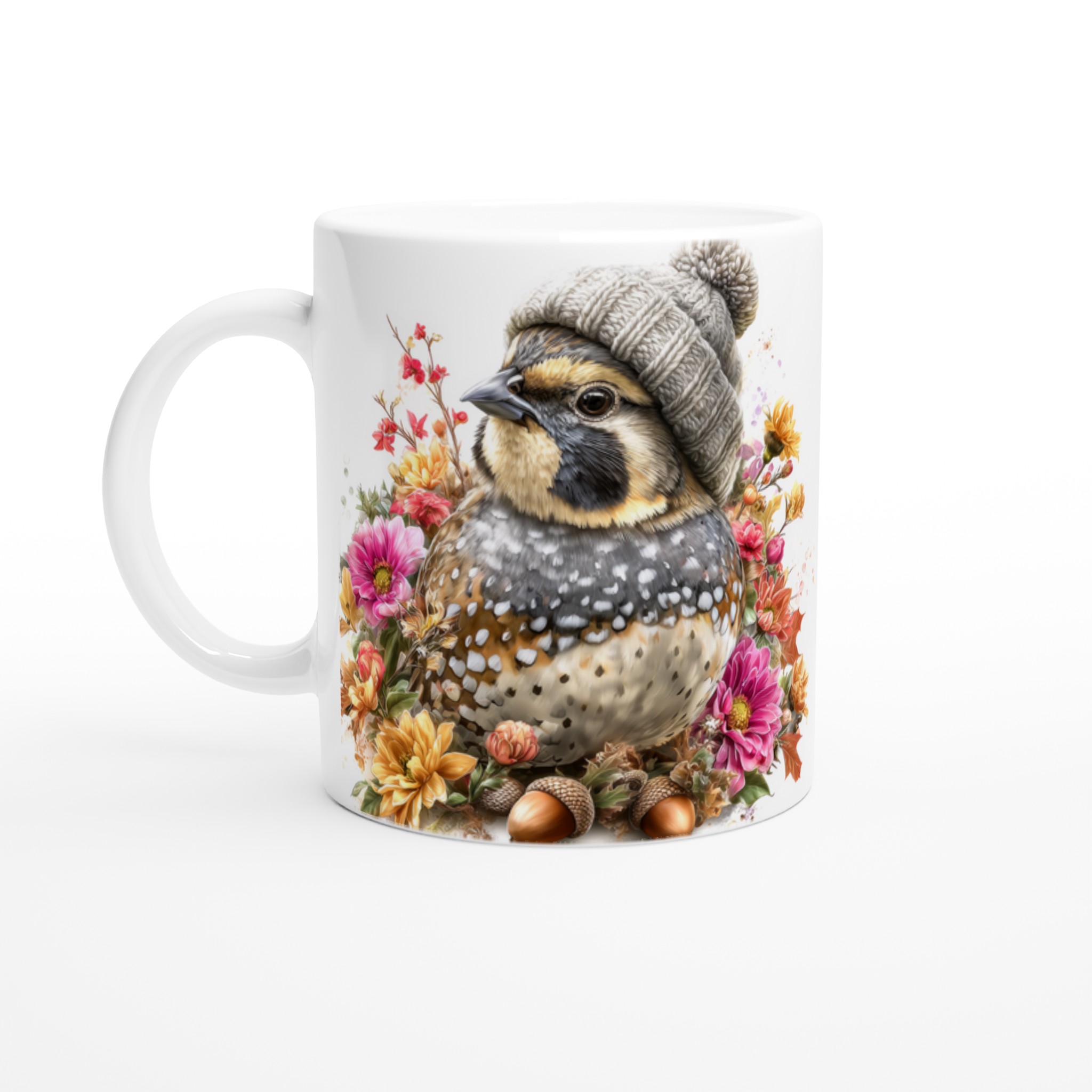Vit 11oz keramisk mugg med charmigt vinterfågelmotiv i valfri färg 1 ffb62b0f-8744-4e86-8717-dcae1d16ad20