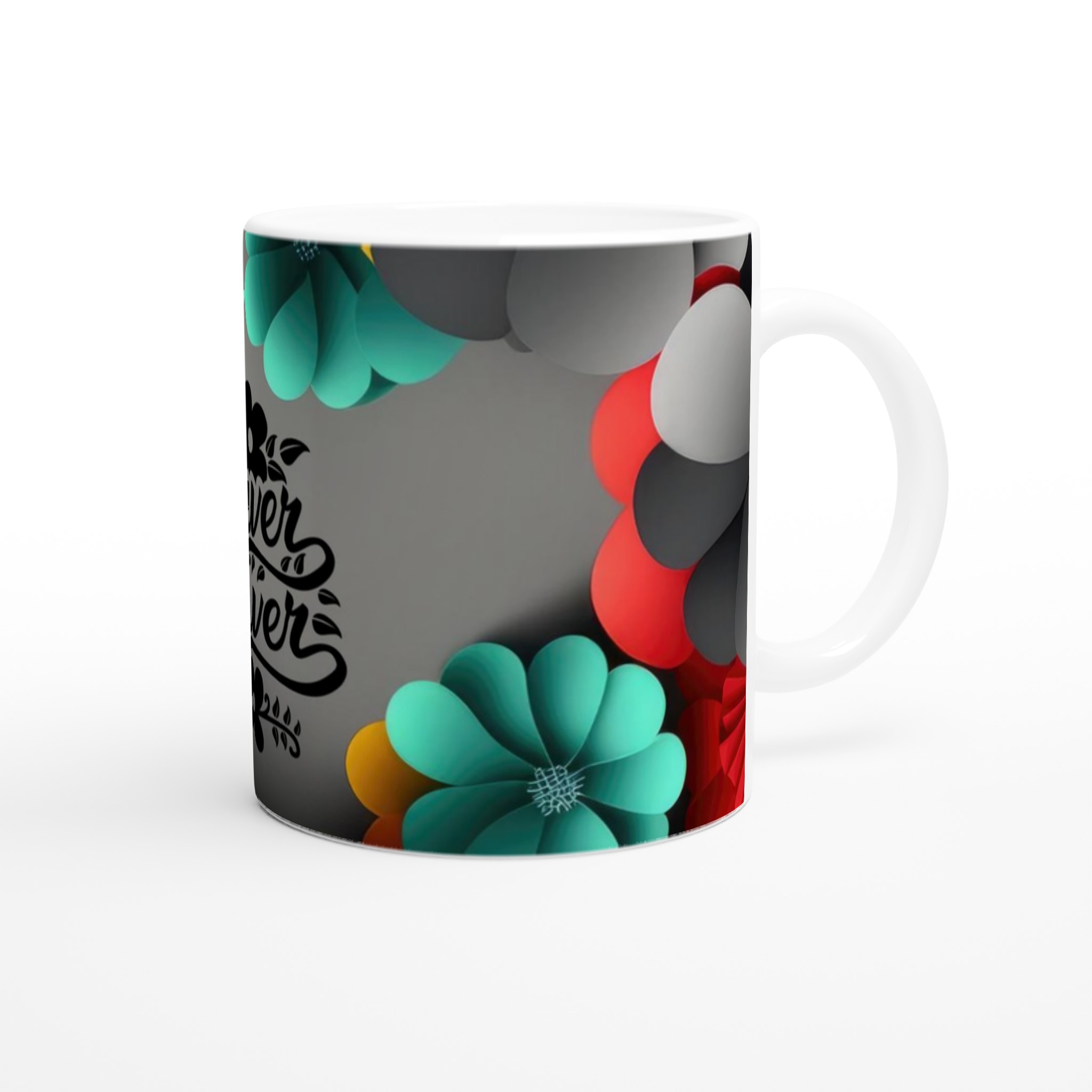 Vit 11oz keramisk mugg med blomsterkraft – välj din favoritfärg bland sju keramiska nyanser 9 ffdc69fb-7542-47f6-9f6c-844edf8295b0